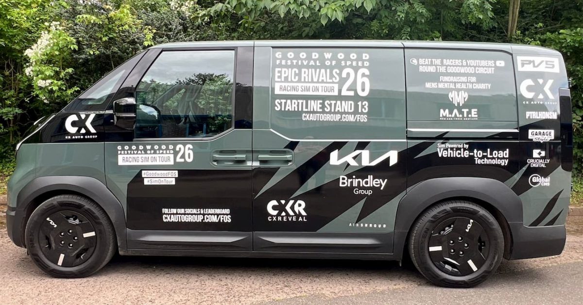 Kia converts its electric van into an off-grid mobile simulator rig with a 55″ screen